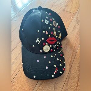 Chic Black Cap With Charms